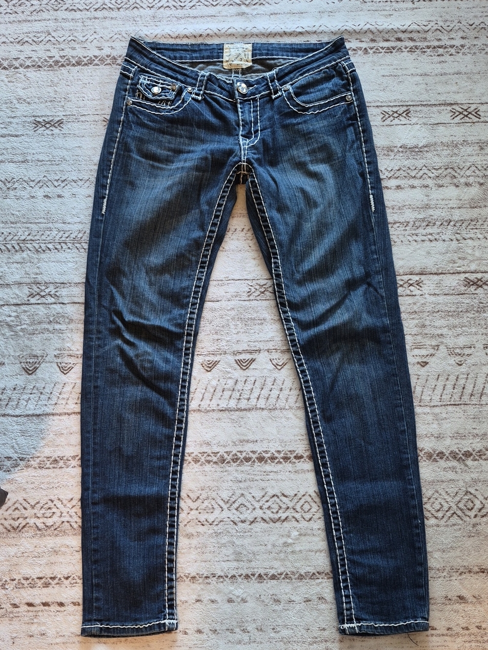 L.A. idol Dark Blue Skinny Jeans with Contrast Stitching